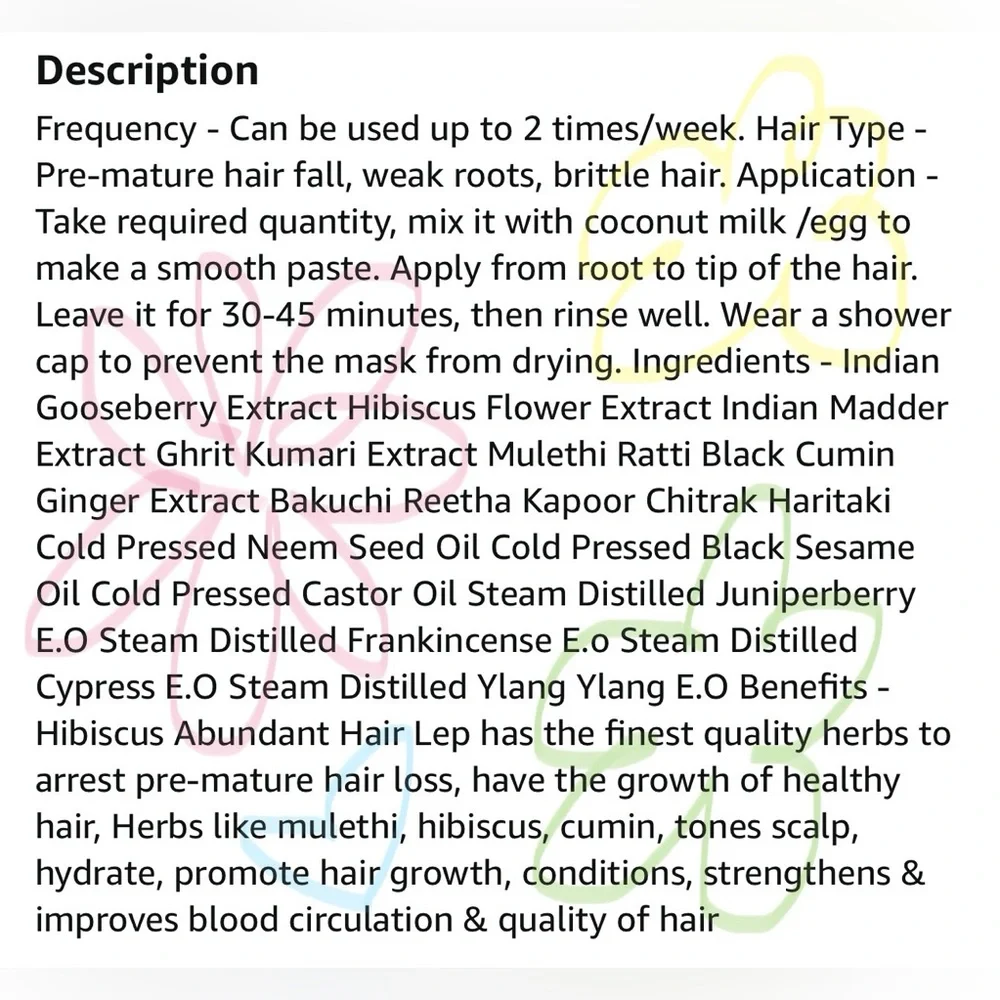NEW Ayurvedic Hair Mask Natural Treatment 100% Vegan No Paraben Hibiscus Powder